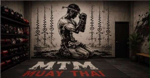 Wandbild eines Muay-Thai-Kämpfers im MTM Studio